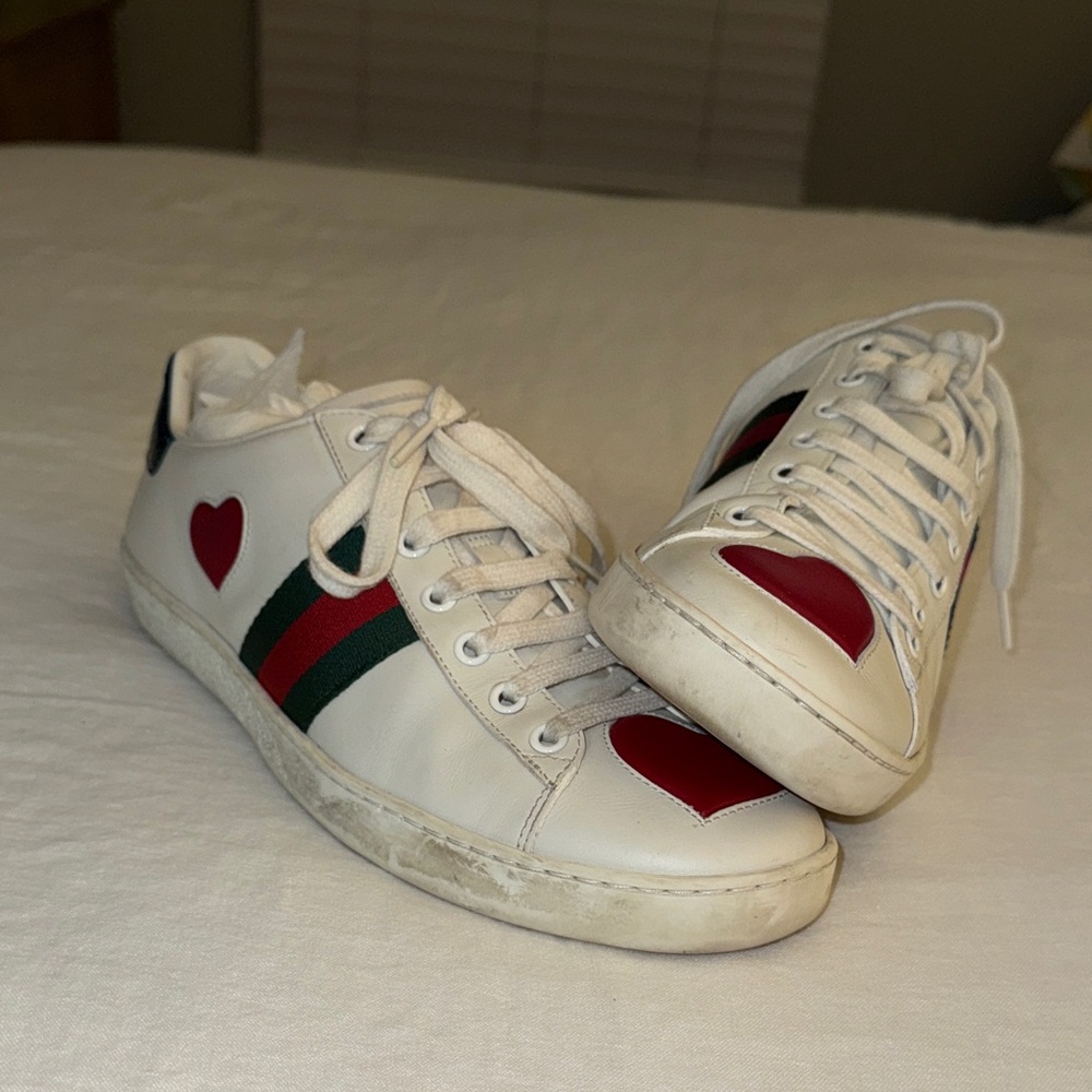Gucci White and Red Heart Sneakers